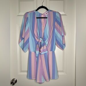Buddy Love Pastel Striped Keyhole Short Romper Summer Spring Vacation Beach